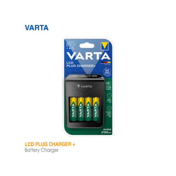 شارژر باتری نمایشگردار+ 4تایی وارتا +LCD Plug Charger