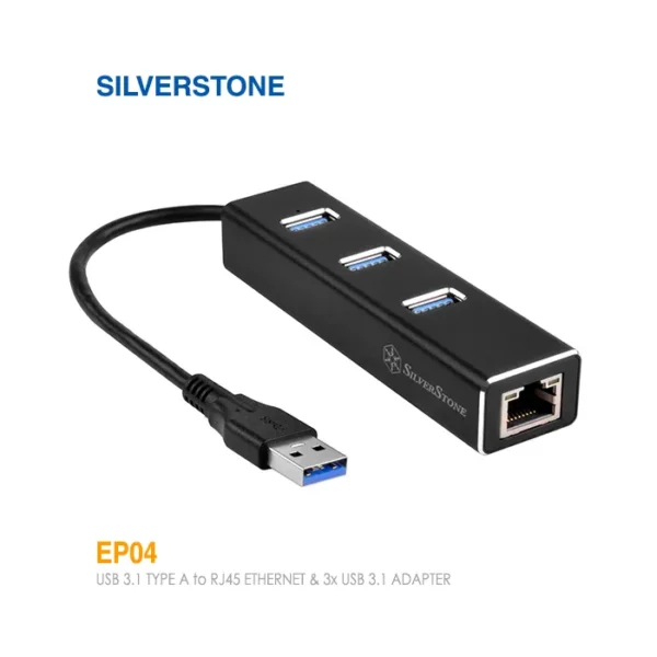 مبدل هاب USB 3.1 تایپ A به Ethernet RJ45 و USB 3.1 سیلور استون مدل EP04