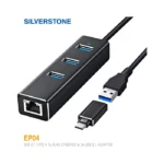 مبدل هاب USB 3.1 تایپ A به Ethernet RJ45 و USB 3.1 سیلور استون مدل EP04