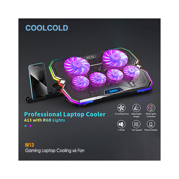پایه خنک کننده لپ تاپ گیمینگ 6 فن کول کلد M13