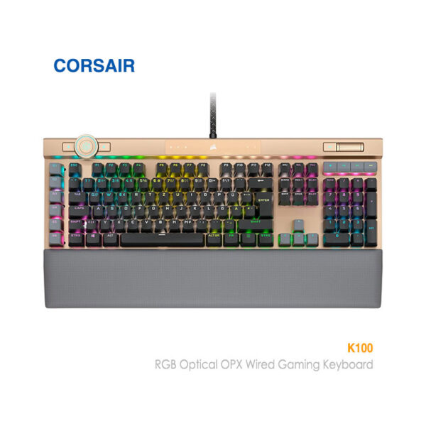کیبورد گیمینگ اپتیکال مکانیکال کورس ایر K100 طلایی