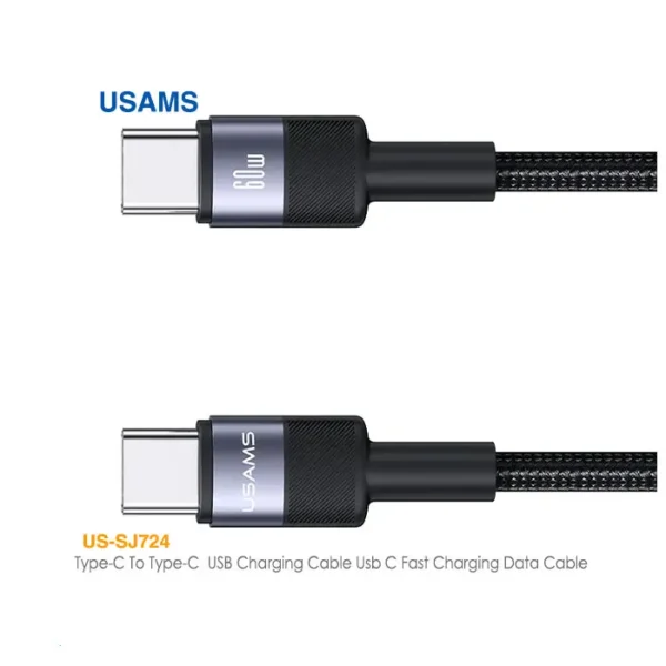 کابل فست شارژ 60 وات تایپ C به تایپ C یوسمز US-SJ724