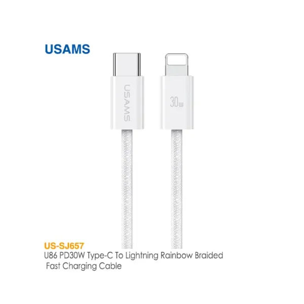 کابل فست شارژ 30 وات تایپ C به لایتنینگ یوسمز US-SJ657