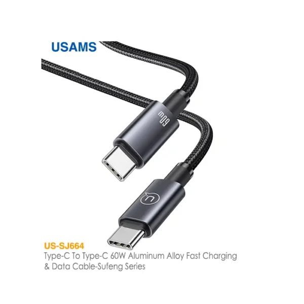 کابل فست شارژ 60 وات Type-C به Type-C یوسمز US-SJ664