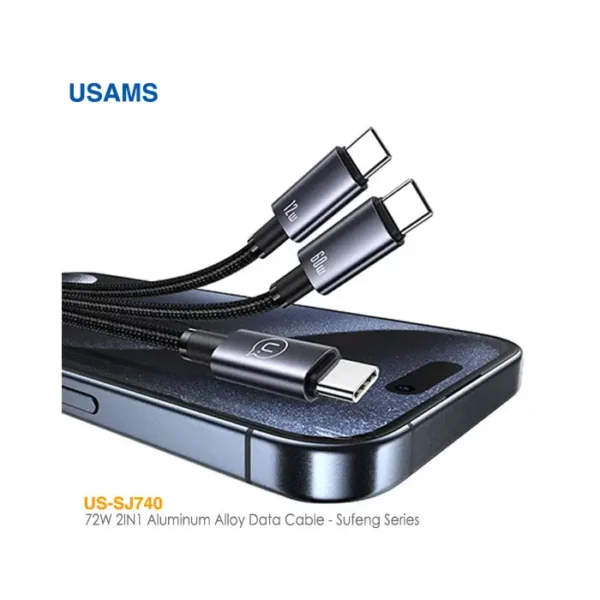 کابل 72 وات 2 در 1 تایپ C به تایپ C یوسمز US-SJ740