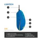 موس با سیم گیمینگ آبی لاجیتک G102